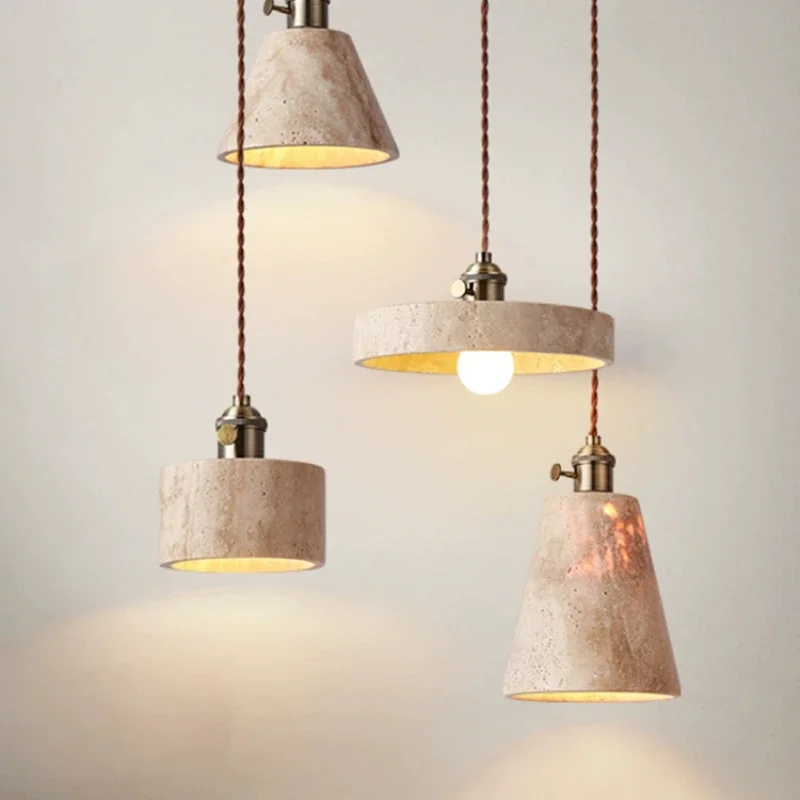 

Led Pendant Lamp Retro Wabi-sabi Style Chandelier Bedroom Bedside Hanging Light For Ceiling Restaurant Stone Long Wire Lighting
