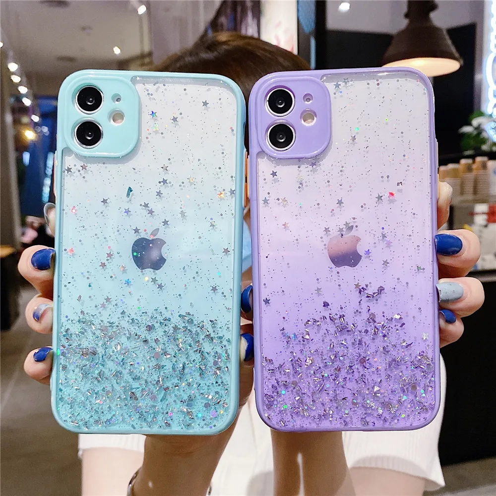 Luxury Gradient Sequins Clear Glitter Case For iPhone 13 12 11 Pro Max X XR XS Max 7 8 Plus SE 22020 Soft TPU Back Phone Cover