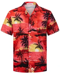 Camisa hawaiana de manga corta para Hombre, camisa informal con estampado de árbol de coco, Aloha de playa, 6XL talla grande, Verano