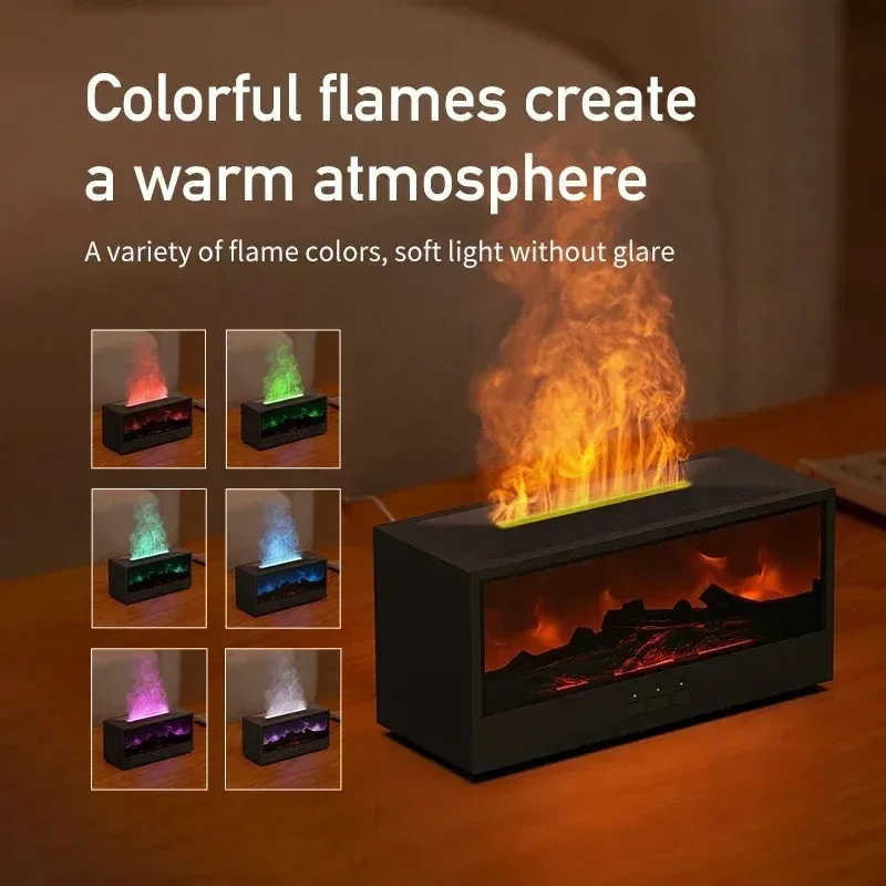 Simulated 3D flame aromatherapy machine, essential oil humidifier, color atmosphere lighting with remote control, holiday gift