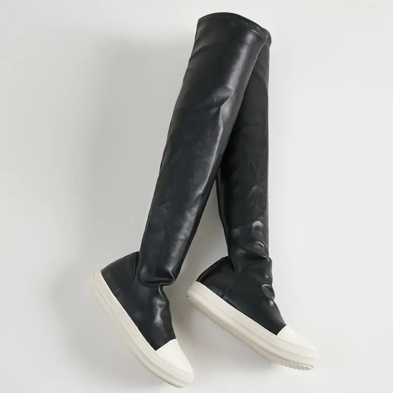 Botas elásticas por encima de la rodilla para mujer, plataforma de suela gruesa, botas largas de diseñador que aumentan la altura, talla grande, combinan con todo, Botas informales