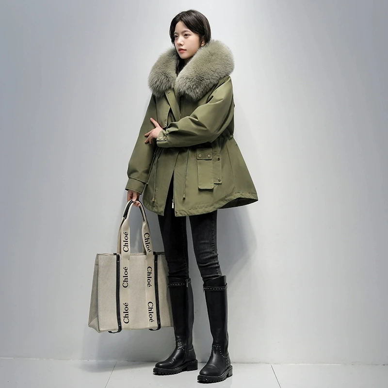 Otter rabbit fur lined with fox fur Parker women's 2026 Winter New Detachable Slim Fur Coats Women's Warm Thick Hooded Overcoat