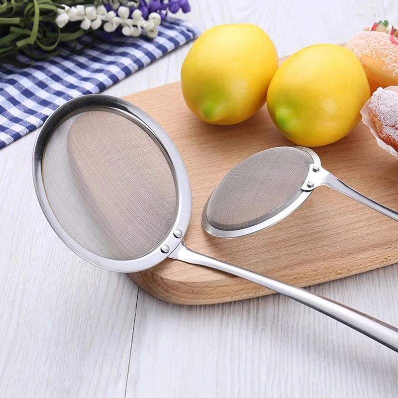 Stainless Steel Leaky Spoon Fine Mesh Encrypted Soymilk Juice Strainer Spoon Kitchen Tool Household Hot Pot Oil Grid Leaky Spoon