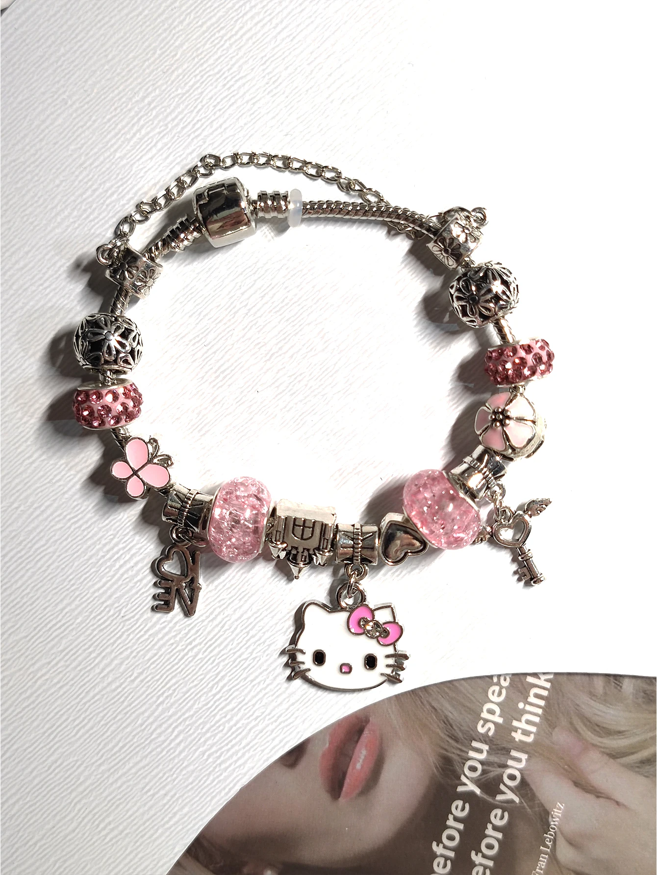 1Pcs Cute Anime Y2K Hello Kitty Bracelets Rhinestone Women'S Girls Jewelry Accessories Gifts Kawaii Glitter Bangle