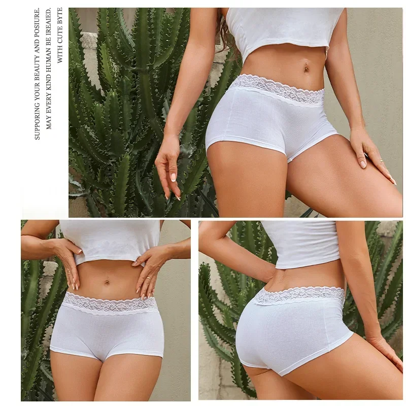 New Women's Cotton Panties Boxers Seamless Boxers Lace Underwear Female Solid Color Briefs Cozy Lingerie Intimate Underpant S-XL image 4