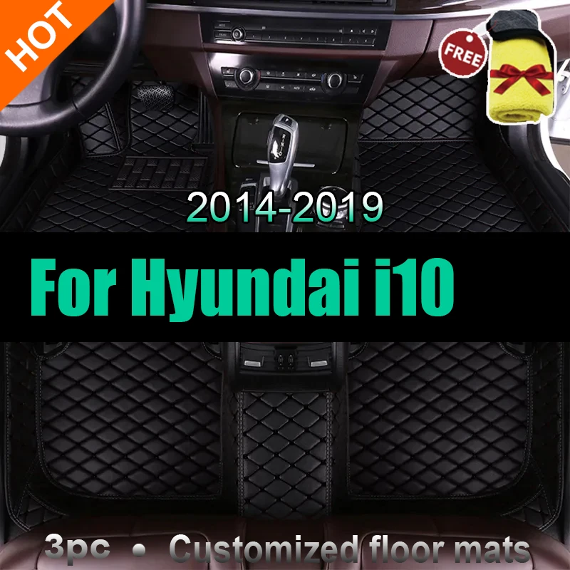 Car Floor Mats For Hyundai i10 BA Gran Metro Taxi Xcent IA 2014~2019 Leather Mat Car Mats Floor Rugs Durable Pad Car Accessories