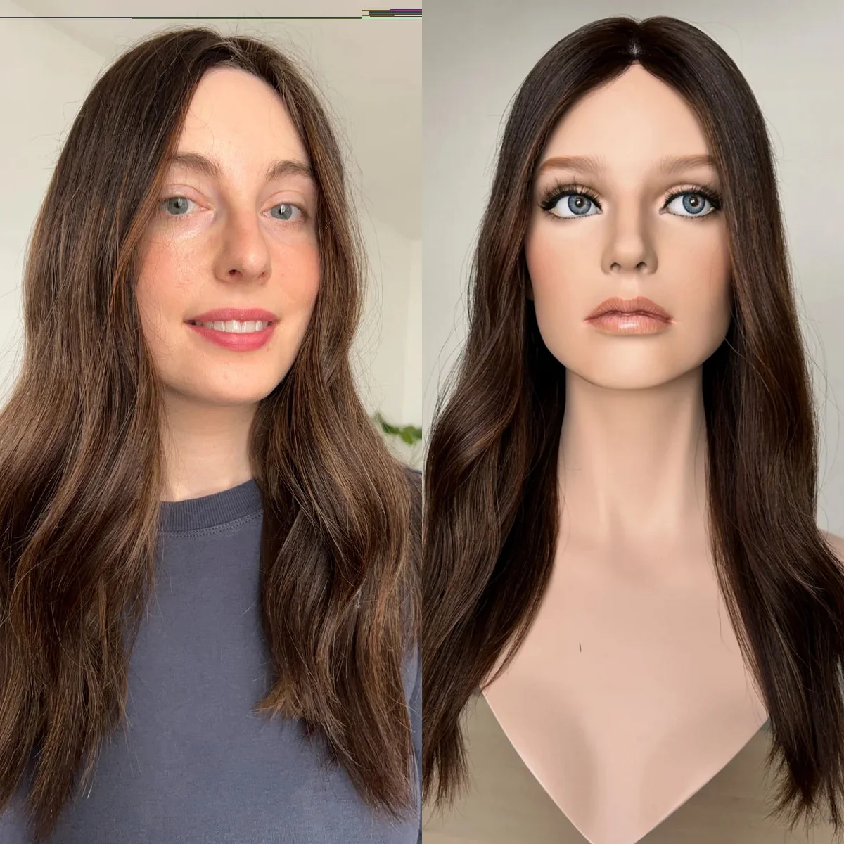 

22" Brunette Chocolate Brown Wig Human Hair Blend Synthetic Fiber Lace Front for Women Long Wavy Realistic Natural Hairline Wig