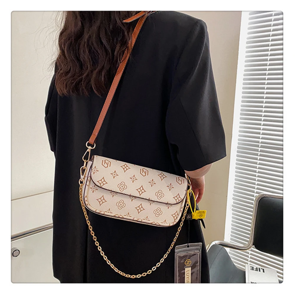 Retro Printing Women\'s Bags PU Leather Shoulder Bags For Women Chain Designer Luxury Crossbody Bag Ladies Handbag Messenger Bag