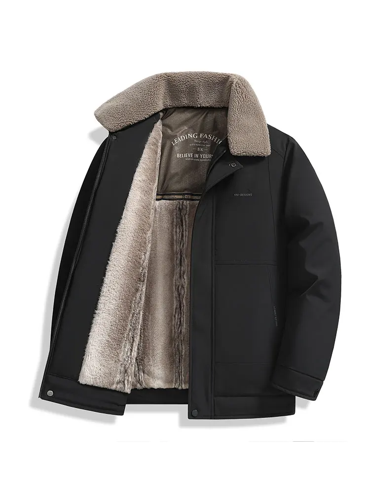 Winter Thick Warm Cotton Jacket Men Business Casual Faux Fur Lapel Collar Fashion Comfort For Elderly Fathers Daily Casual