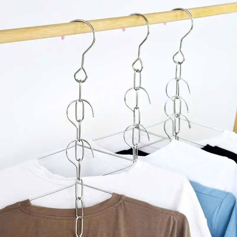 Stainless Steel Clothes Market Shop Display Hanging Chain Hooks With Ring Hanger Household