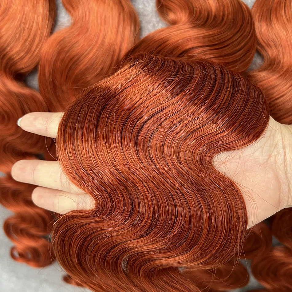 Onda Corporal 10A # 350 laranja gengibre colorido feixes de cabelo humano 16-28 Polegada brasileiro 100% extensões de cabelo humano tecer para mulher