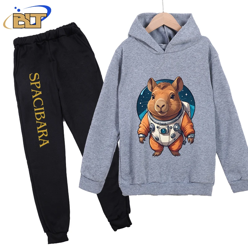 Abbigliamento per bambini stampato autunno e inverno maglione sportivo casual vestito grigio per bambini più pantaloni con cappuccio in velluto set da 2 pezzi