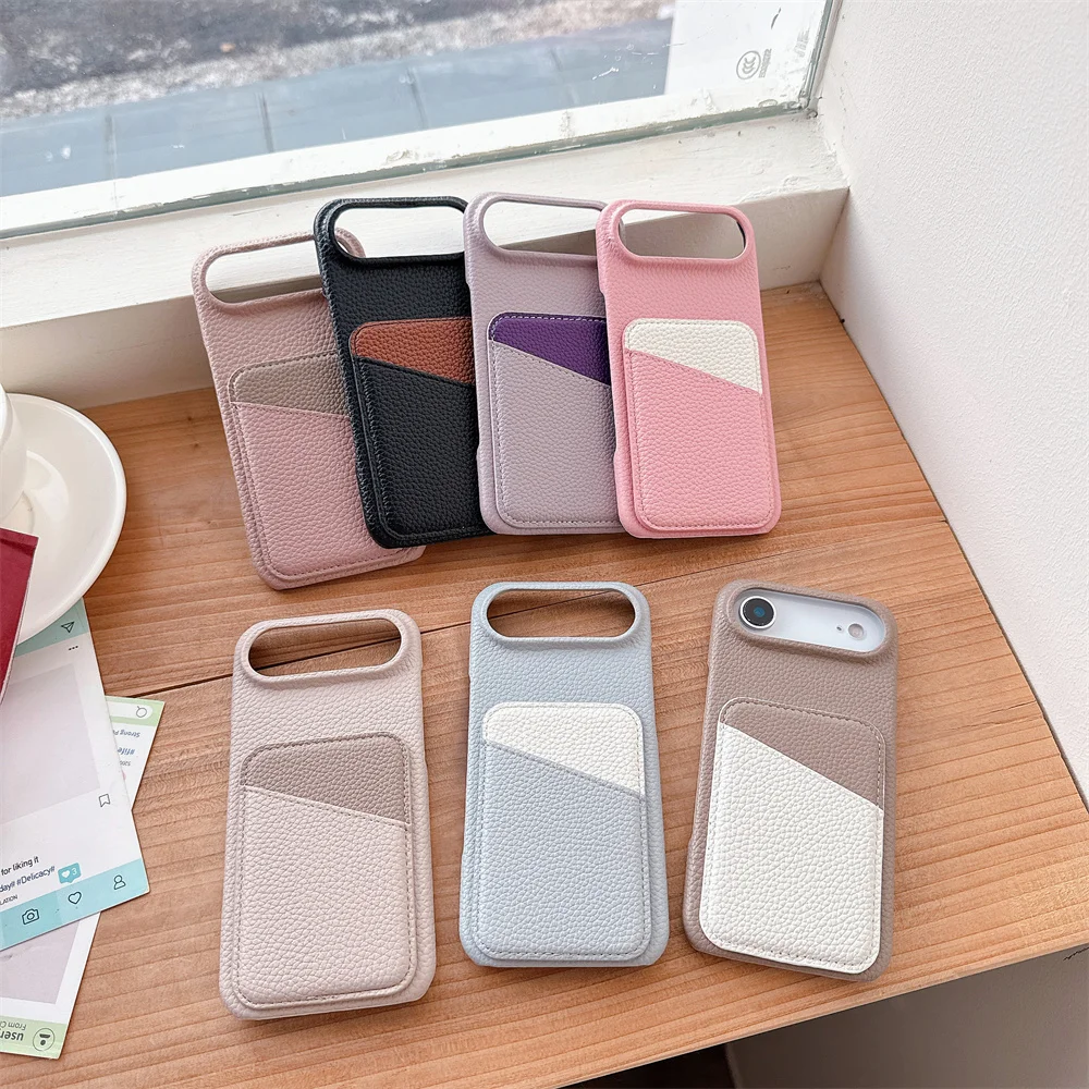 Luxury Color Collision Leather Wallet Card Slot Phone Case IPhone 17 Air 16E 16 Pro Max 15 14 Plus 13 Mini 12 11 Back Cover view 6