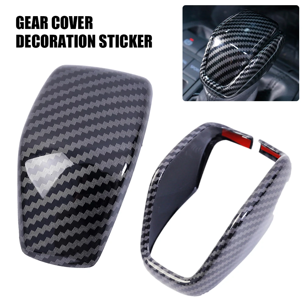 

2PCS Car Gear Shift Knob Cover Anti-Scratch Sticker Decor Carbon ABS Fiber Shifter Knob Trim for 20-21 Toyota Highlander RAV4