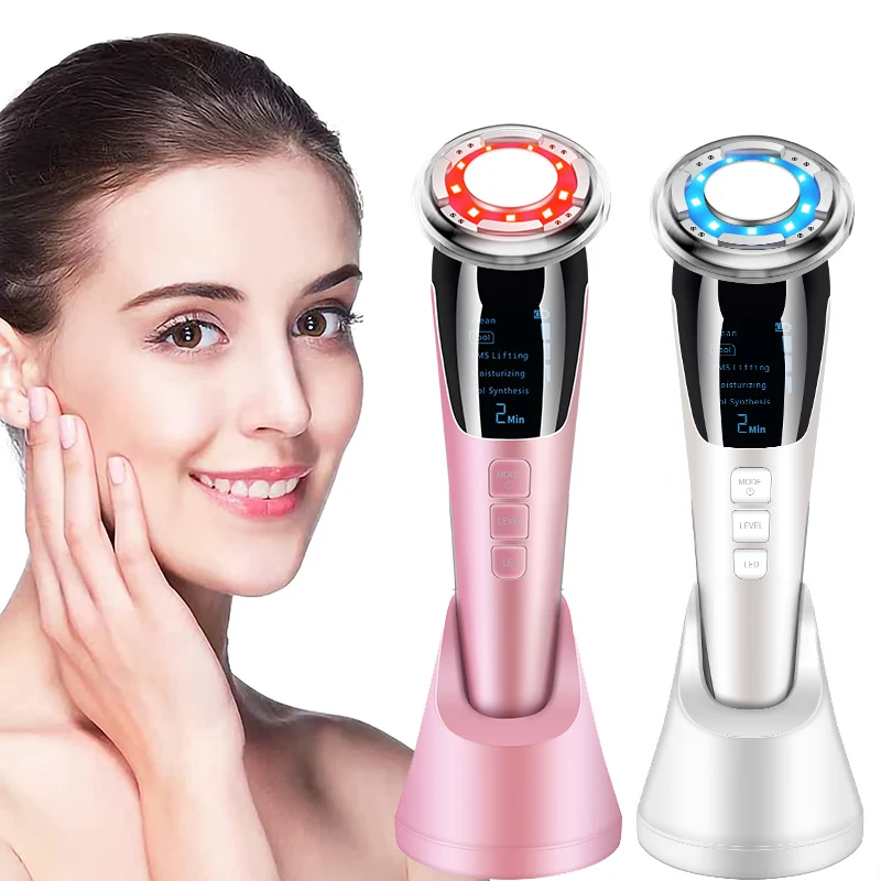 ใหม่ 5 in 1 EMS ร้อนเย็นเครื่องนวดหน้า LED Light การสั่นสะเทือนกําจัดริ้วรอยผิวกระชับ Face Care Face Lifting อุปกรณ์ความงาม