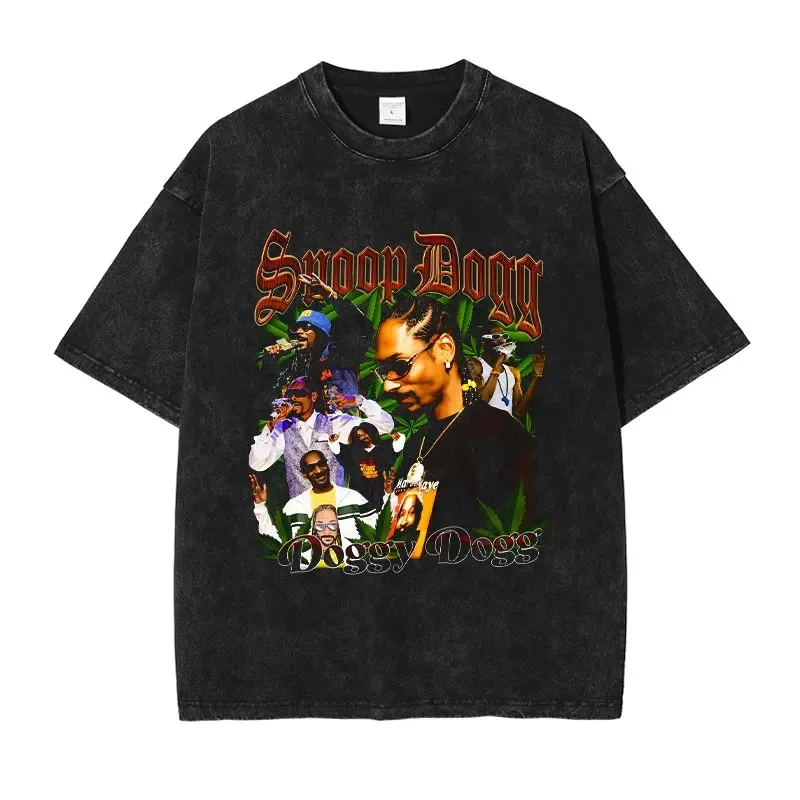 Snoop Dogg T Shirt Hip Hop Rapper Snoop Doggy Lion Tops Tees Vintage Washed Short Sleeve Oversized T-shirt Harajuku Streetwear