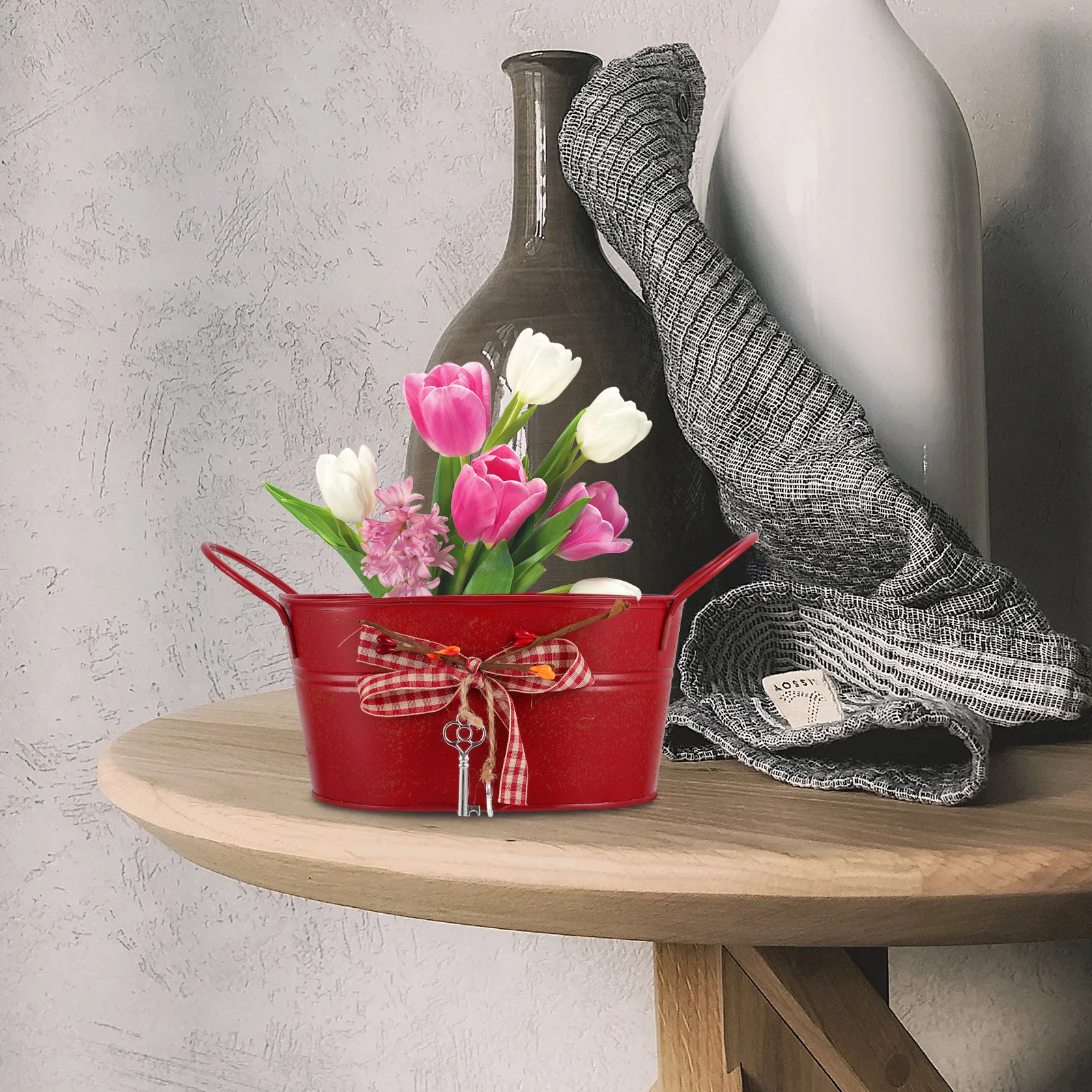 

Flower Buckets Display Holder Home Decor with Handle Container Outdoor Garden Centerpiece for Flowers