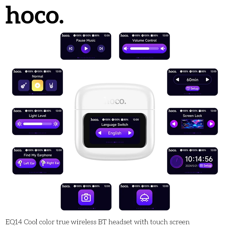 HOCO EQ14 Wireless Earphone With LED Touch Screen Power Display Type-C Charging Box Bluetooth 5.4 Headphone Hifi Stereo Earbuds view 2