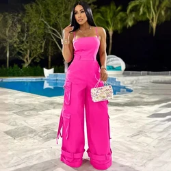 Solid Color Women Jumpsuits For Spring Summer Sleeveless Bandage Loose Fashion Streetwear Overalls Wide Leg Pants Trousers 2024