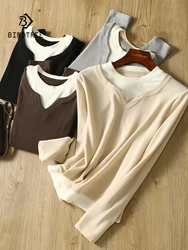 Birdtree 3.5% Cashmere Sweater, Women Fake 2 PCS Long Sleeve Jumper,Knit Warm Pullovers,Basic Tops Autumn Spring T4N434JC