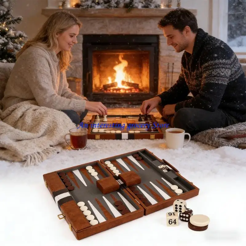 652D Kunstleder-Akzent-Backgammon-Set mit sanftem, ruhigem Spielabend – Detail 7