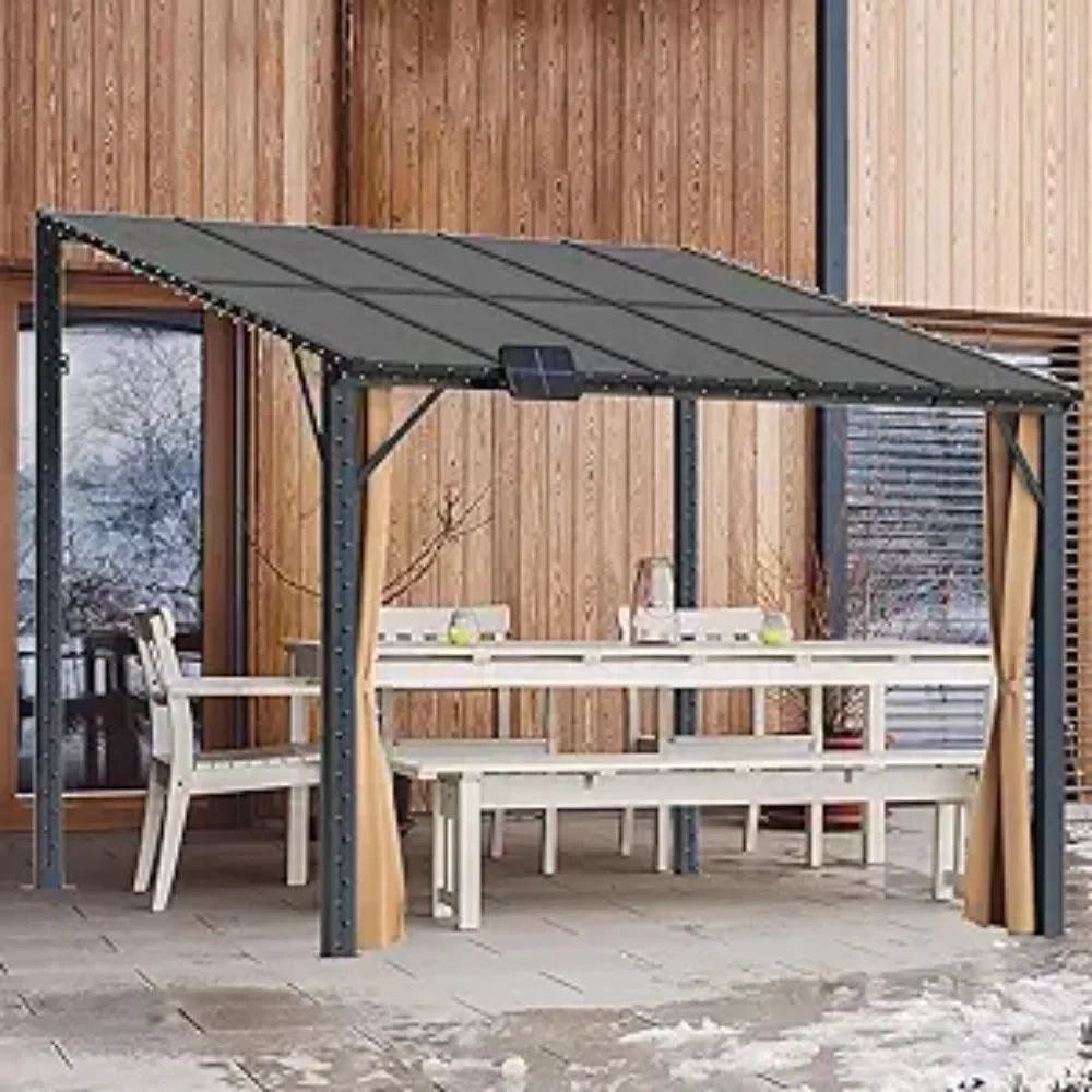 

Outdoor Lean To Gazebo, Wall-Mounted Pergola Gazebo, Hardtop Heavy Duty Pavilion with Metal Frame, Permanent Gazebos