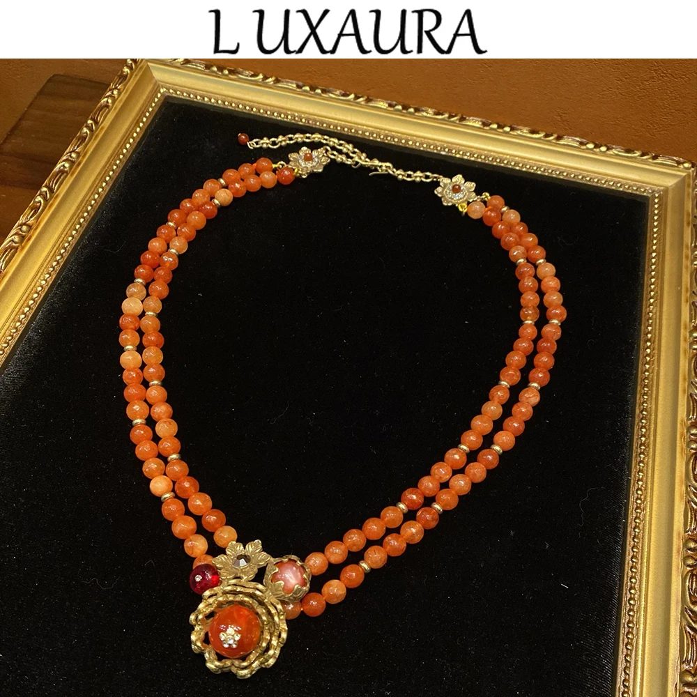 

Vintage fashion classic copper plated 18K red natural rhinestone design paired with bohemian women's jewelry necklace