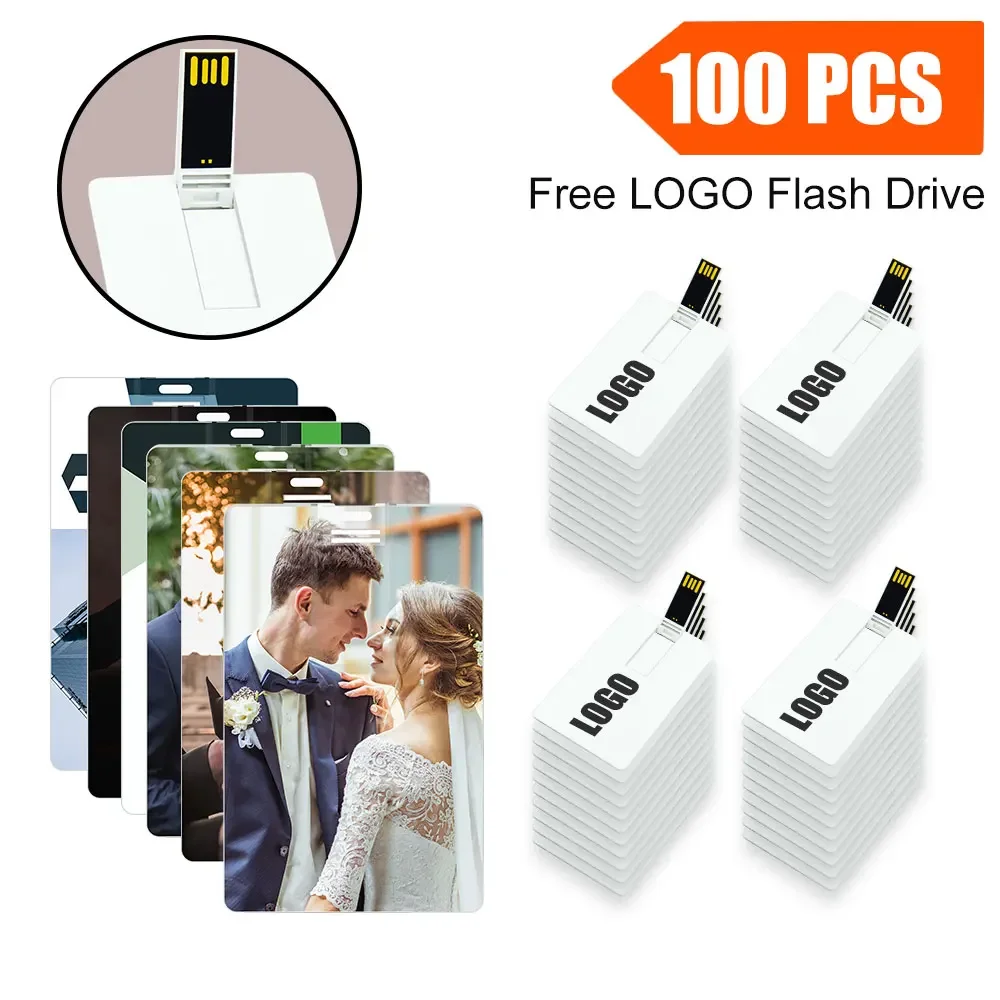 Pendrive 100pcs Waterproof Super Slim Credit Card USB Flash Drive Pen Drive 8G 16G 32GB 64G 128gb Bank Card Model Memory Stick