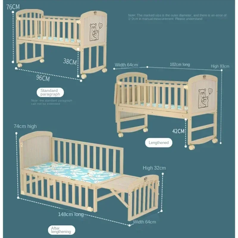 40 Solid Wood Baby Crib - Non-Toxic Paint-Free Infant Bed, Newborn Cradle, Co-Sleeper, Wooden Baby Cot, Natural Baby Cot.