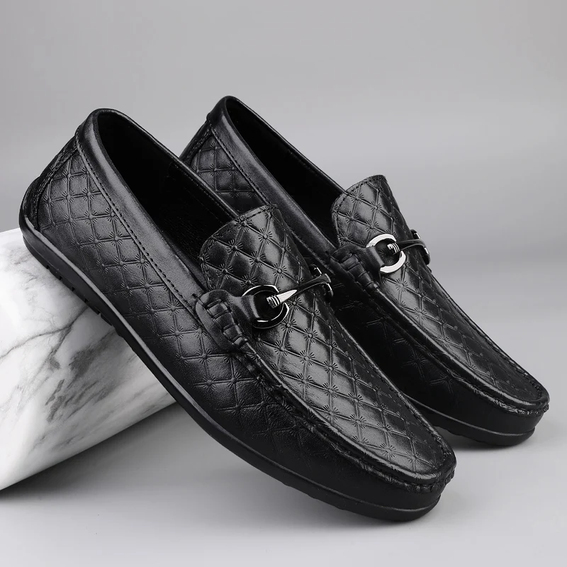 All-match Mens Loafers Men's Genuine Leather Flats Classic Casual Dress Shoes for Men Comfortable Male Slip-On Business Shoes