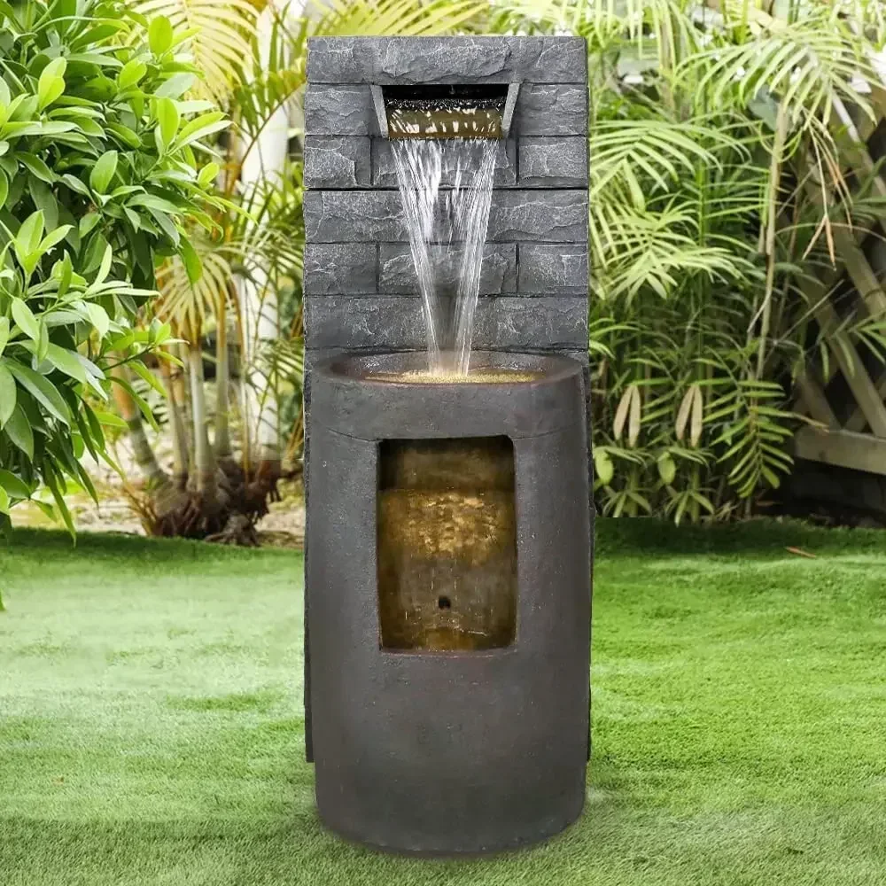 Outdoor Garden Waterfall Fountain,Water Fountain for Yard with LED Lights ,Streaming Landscape Tank Recycled Water  Decoration