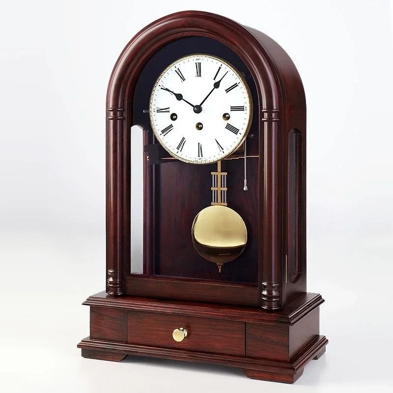 Big red rosewood mechanical seat clock German movement clock living room study desktop retro timepiece HD50