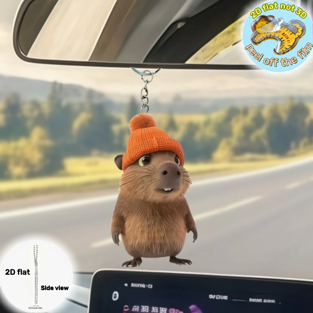 2D لطيف سمور المفاتيح الكرتون الحيوان في قبعة قلادة الاكريليك حلية سحر شنقا الديكور لحقائب السيارات حفلة احتفالية