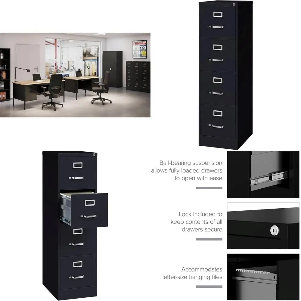 

22" 4-Der Metal Letter Width Veal iling Cabinet in Black, Lockable, Sturdy nstruction, Oice or Home Use, Durable Letter Size ile