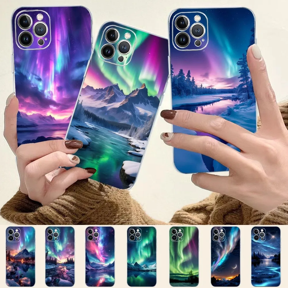 Beautiful Northern Lights Phone Case For iPhone 16 15 14 13 12 Mini 11 Pro XS Max X XR SE 6 7 8 Plus Soft Silicone Cover