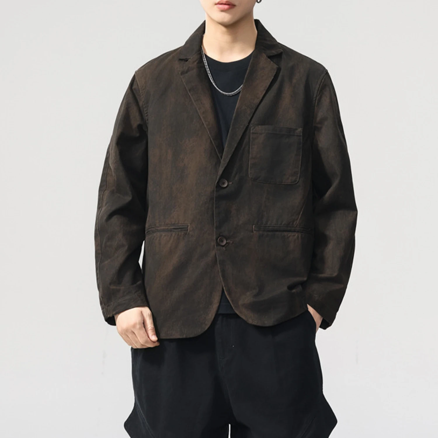 Männer Gewaschene Baumwolle Retro Alte Schmutzige Mode Streetwear Lose Casual Anzug Blazer Cargo Jacke Cityboy Frühling Herbst Mantel Oberbekleidung