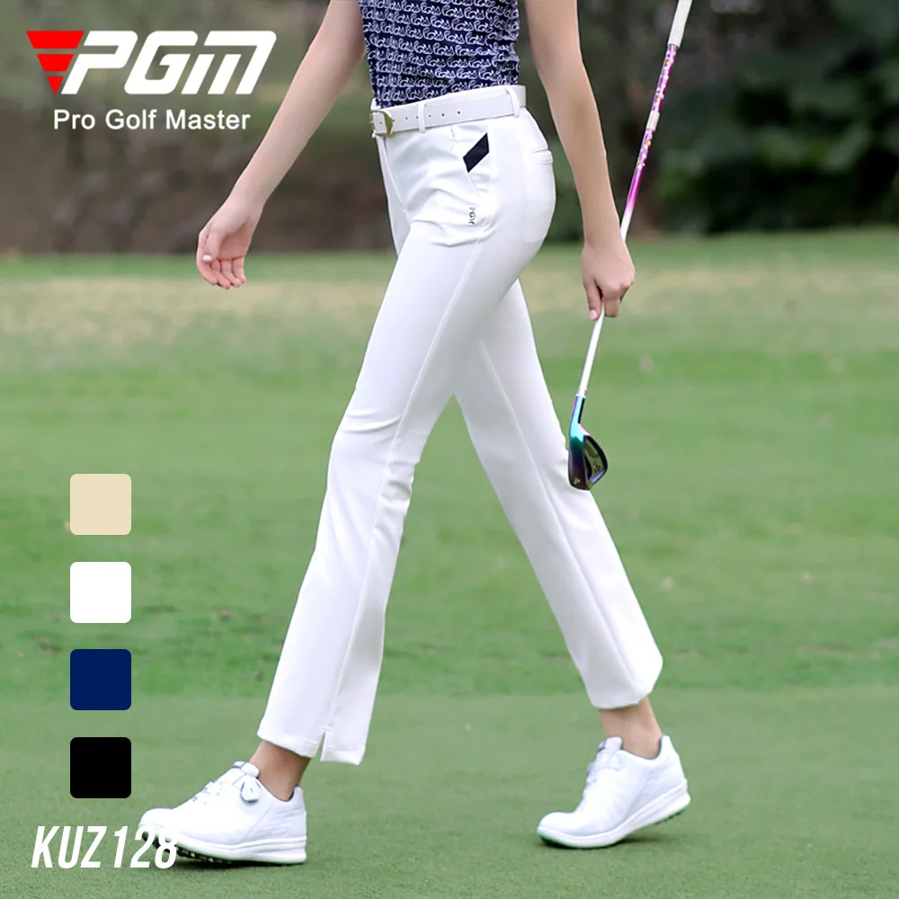 PGM Women Summer Golf Pants Ankles Cropped Fit Slim Elastic Flared Trousers Zip Pocket Waterproof Lady Golf Clothing KUZ128