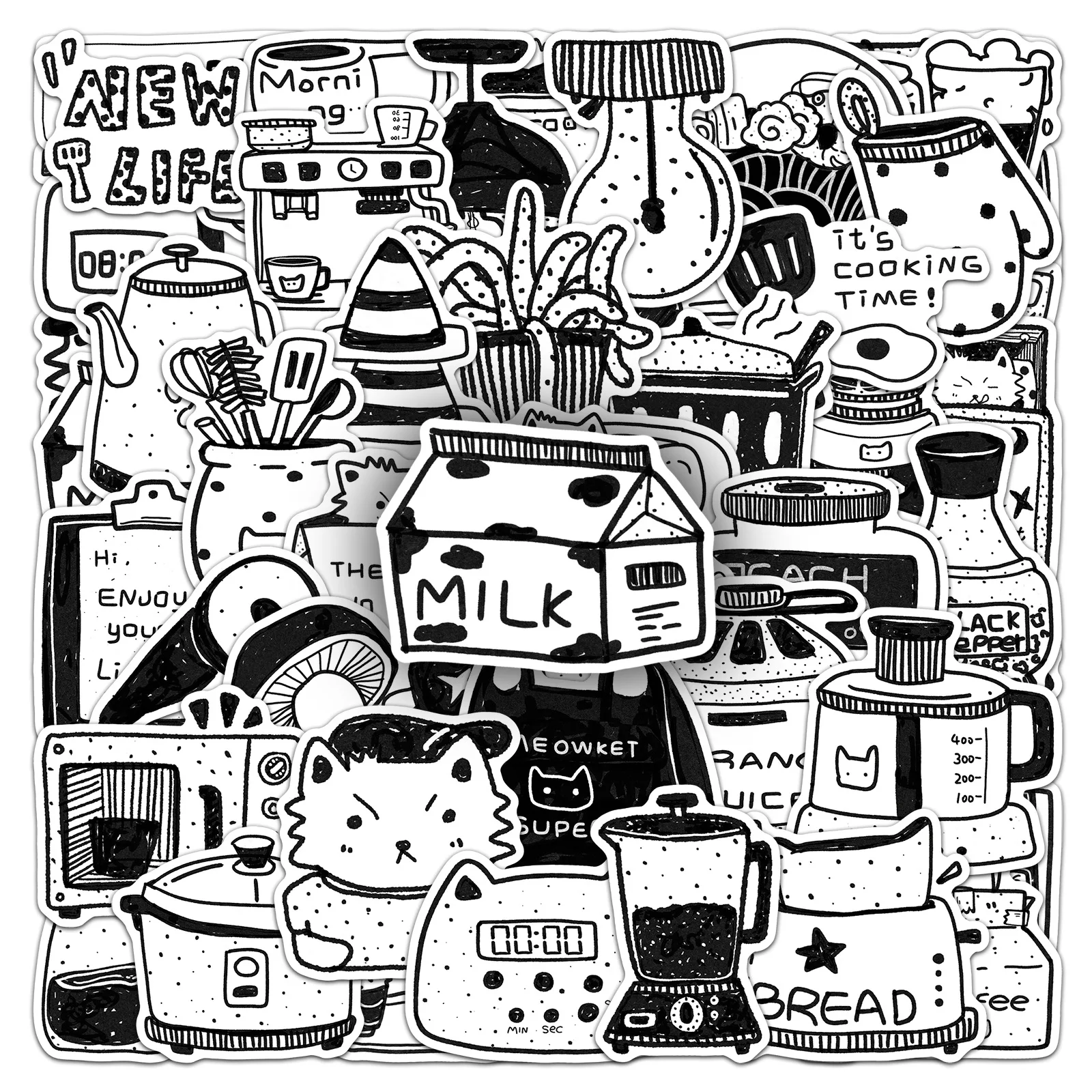 50-Pack Korean Black-White Polka Dot Doodle Stickers Waterproof Decorative Stickers for Notebook Tablet Guitar Stationery