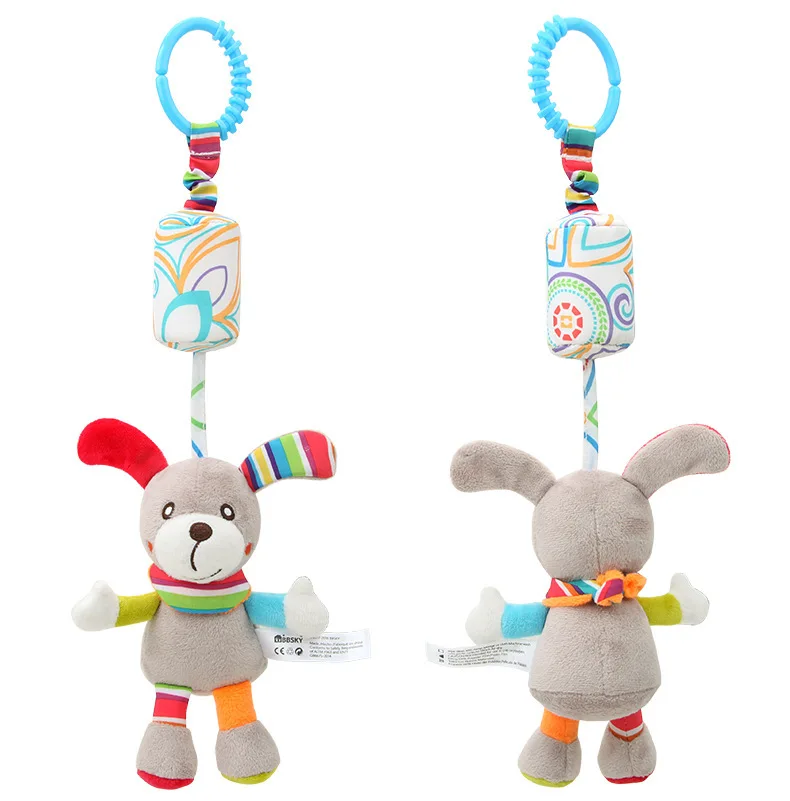 Hochets suspendus sensoriels pour bébé, jouet d'apprentissage doux, animaux en peluche, poussette, lit de voiture pour bébé, berceau avec anneau de dentition pour bébés et tout-petits