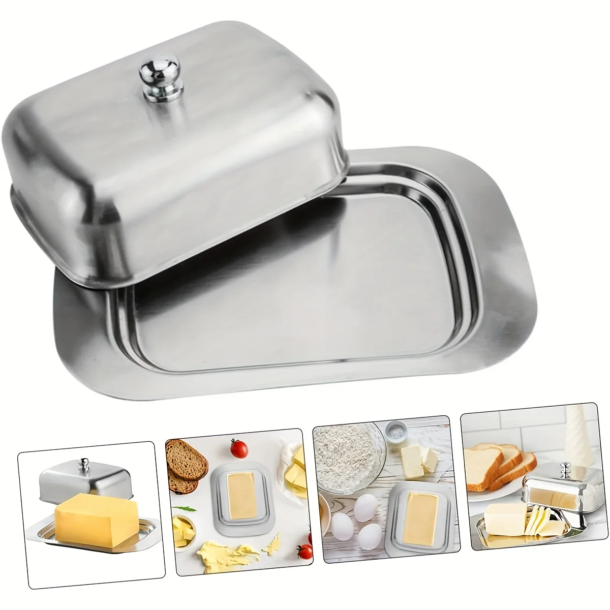 

D2 Stainless Steel 1PC Butter Dish with Lid Double Covered Butter Tray Butter Dish Convenient Butter Tray for Kitchen Dinnerware