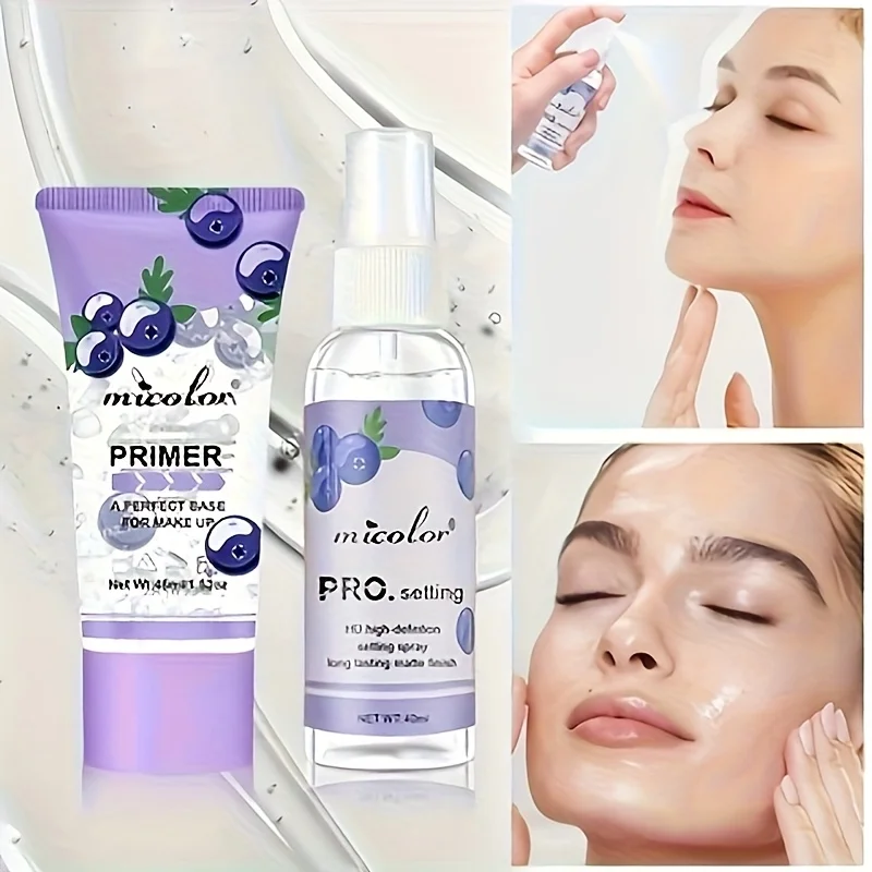 2-teiliges Blueberry Primer- und Setting-Sprühset – feuchtigkeitsspendende Make-up-Basis + langanhaltendes, mattes Finish