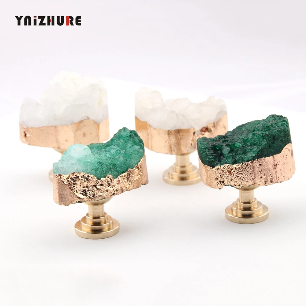 1PC Natural White Crystal Teeth Brass Drawer Handles Cabinet Kitchen Storage Wardrobe TV Cabinet Knob Handle for Furniture