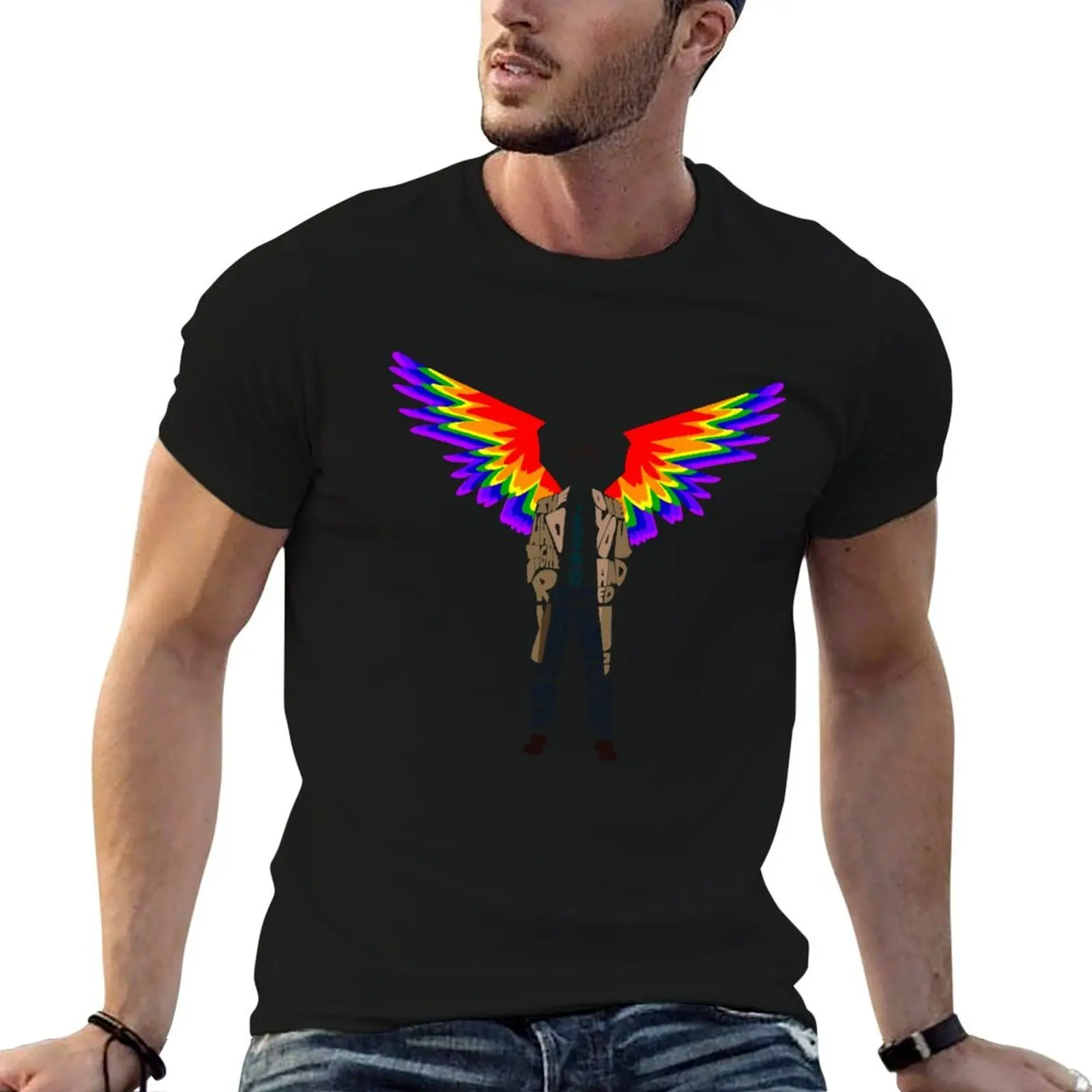 

Castiel rainbow wings T-Shirt man t shirts for men casual cotton t shirt man T-Shirt