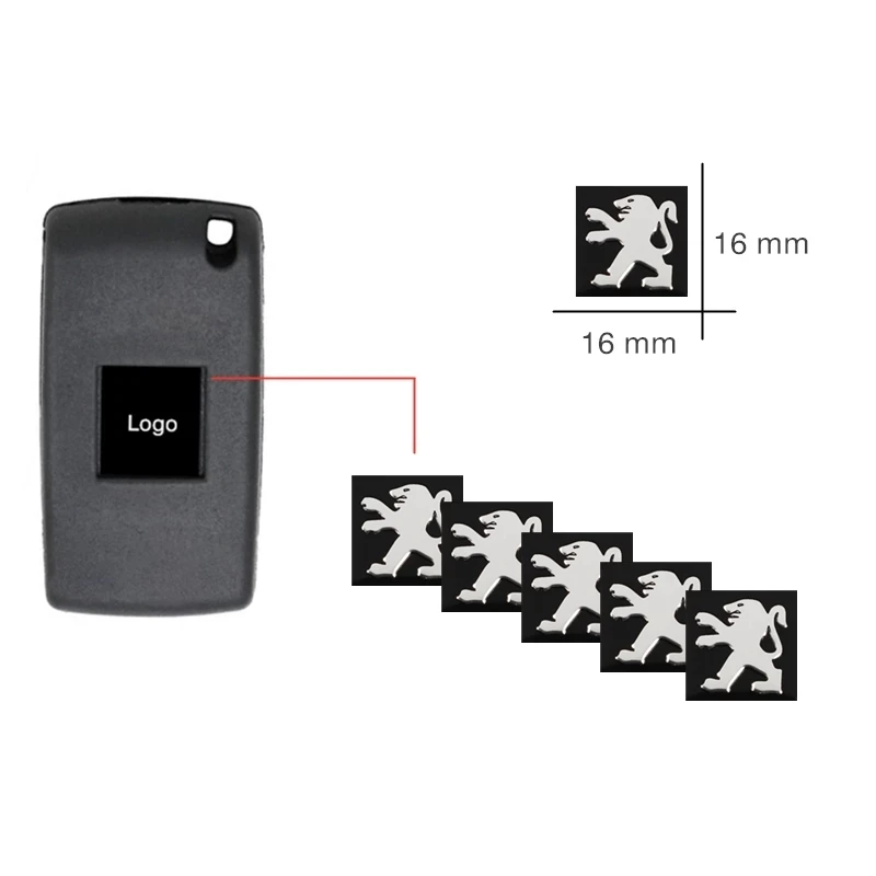 5/10Pcs Aluminum Metal Car Key Badge 16mm Sticker For Peugeot 208 3008 206 308 307 207 407 508 2008 5008 301 406 408 607 4008