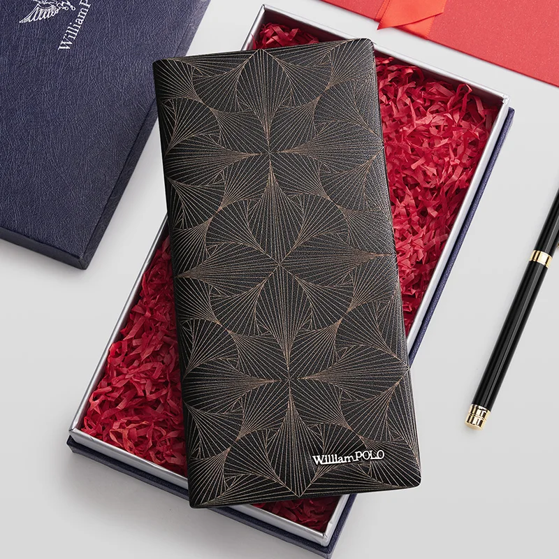 Men Long Wallet New design fashion purse Genuine leather short men\'s wallet Geometric graphics card holder men card bag