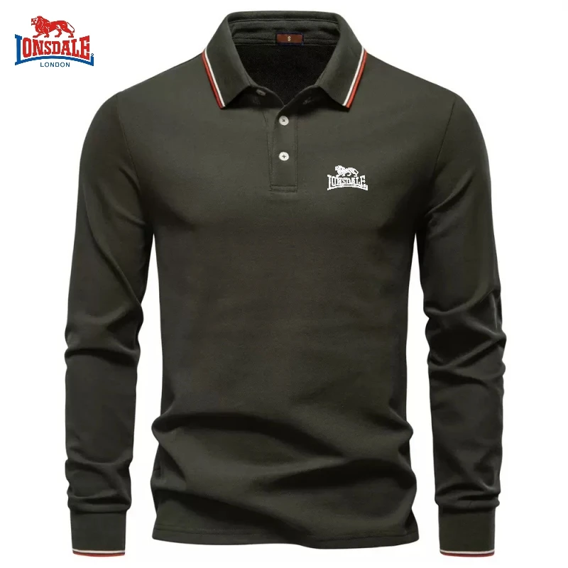 LONSDALE Spring and Autumn High Quality Long Sleeve Collar Polo Shirt New Men's Fashion Casual Versatile T-shirt Top