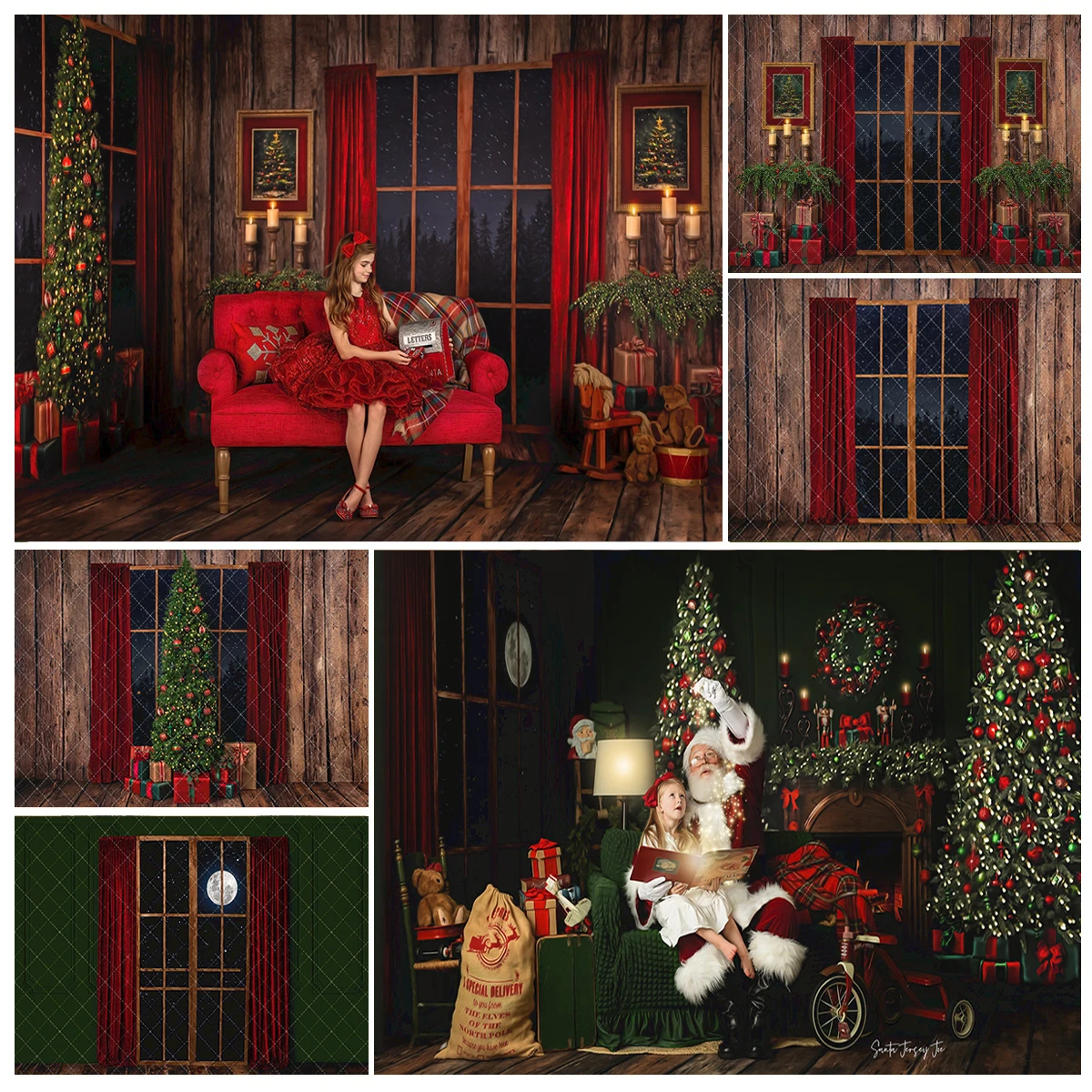 

Cozy Livingroom Window Christmas Photography Backdrop Classic Xmas Eve Photo Background Kids Portrait Photo Studio Props