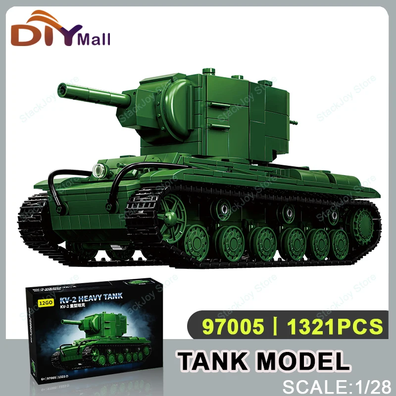 

MOC 1321PCS KV-2 Heavy Tank Building Kit 1:28 Scale WW2 Military Model with Rotating Turret Collectible Gift for Adults Teens