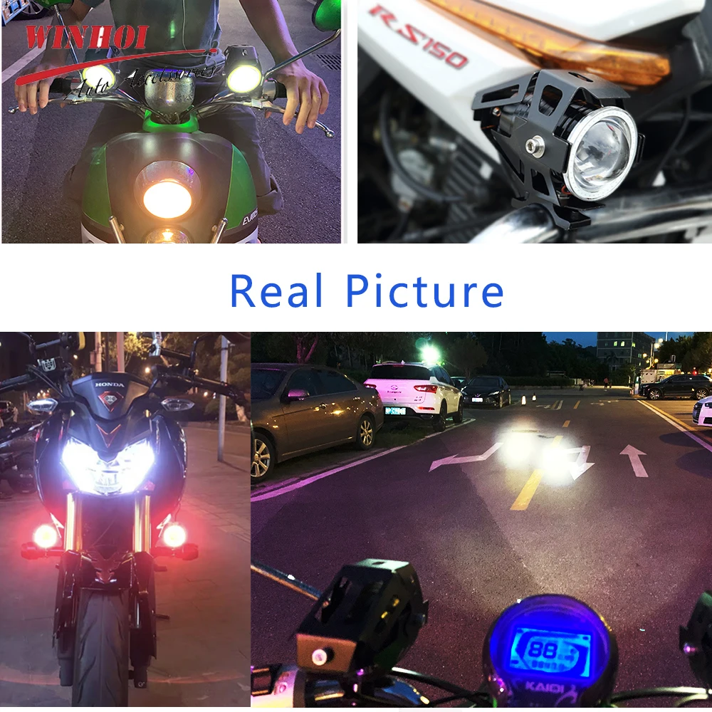 Led Motorcycle Headlight with Abgle Eyes 125W Additional Spotlights Fog Lights Universal Motorbike Auxiliary U7 LED Driving Lamp