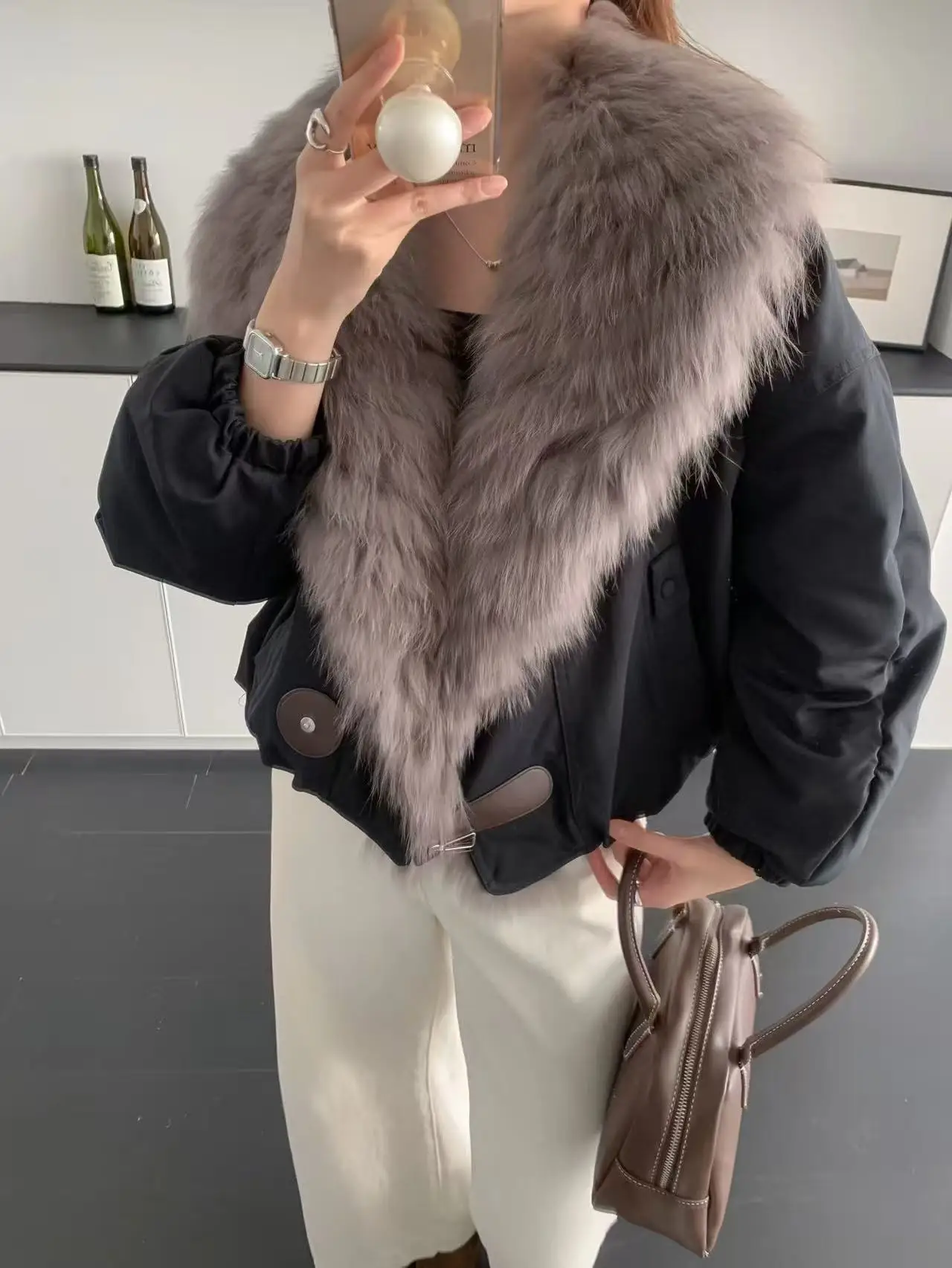 

XF199 Autumn/Winter 25 New Women's Korean Edition Down Jacket 90 White Duck Down Fox True Fur Collar Work Clothes Wind Jacket